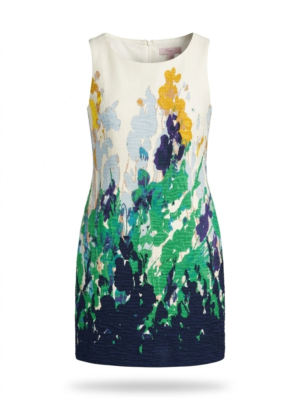 Eliza J White Floral-Print Sheath Dress with Green & Navy Accents